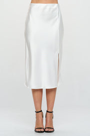 Solid Stretch Satin Midi Skirt with Slit-Skirts-Reneecollection-Small-IVORY-Urbanheer