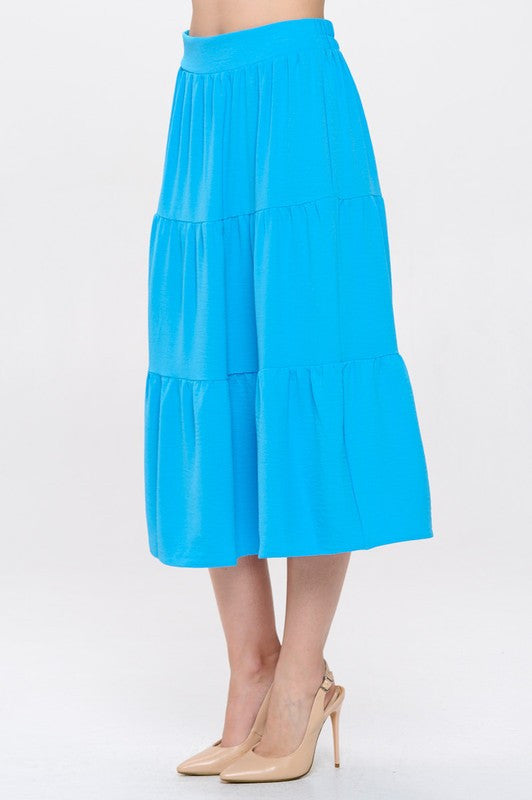 Solid Tiered Midi Skirt with Pockets-New Arrival-Reneecollection-Small-BLUE-Urbanheer