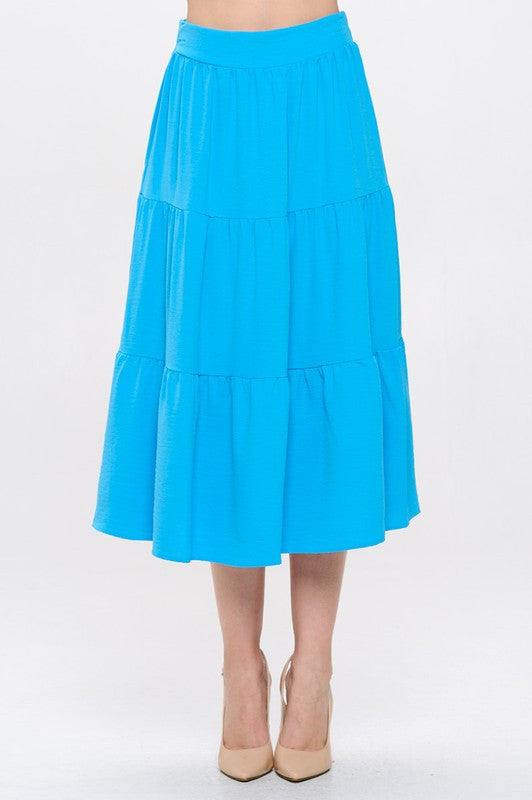 Solid Tiered Midi Skirt with Pockets-New Arrival-Reneecollection-Small-BLUE-Urbanheer
