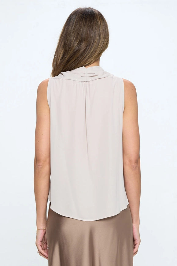 Solid V Neck Top With Drape Neckline-TOP-Renee C.-S-BEIGE-Urbanheer