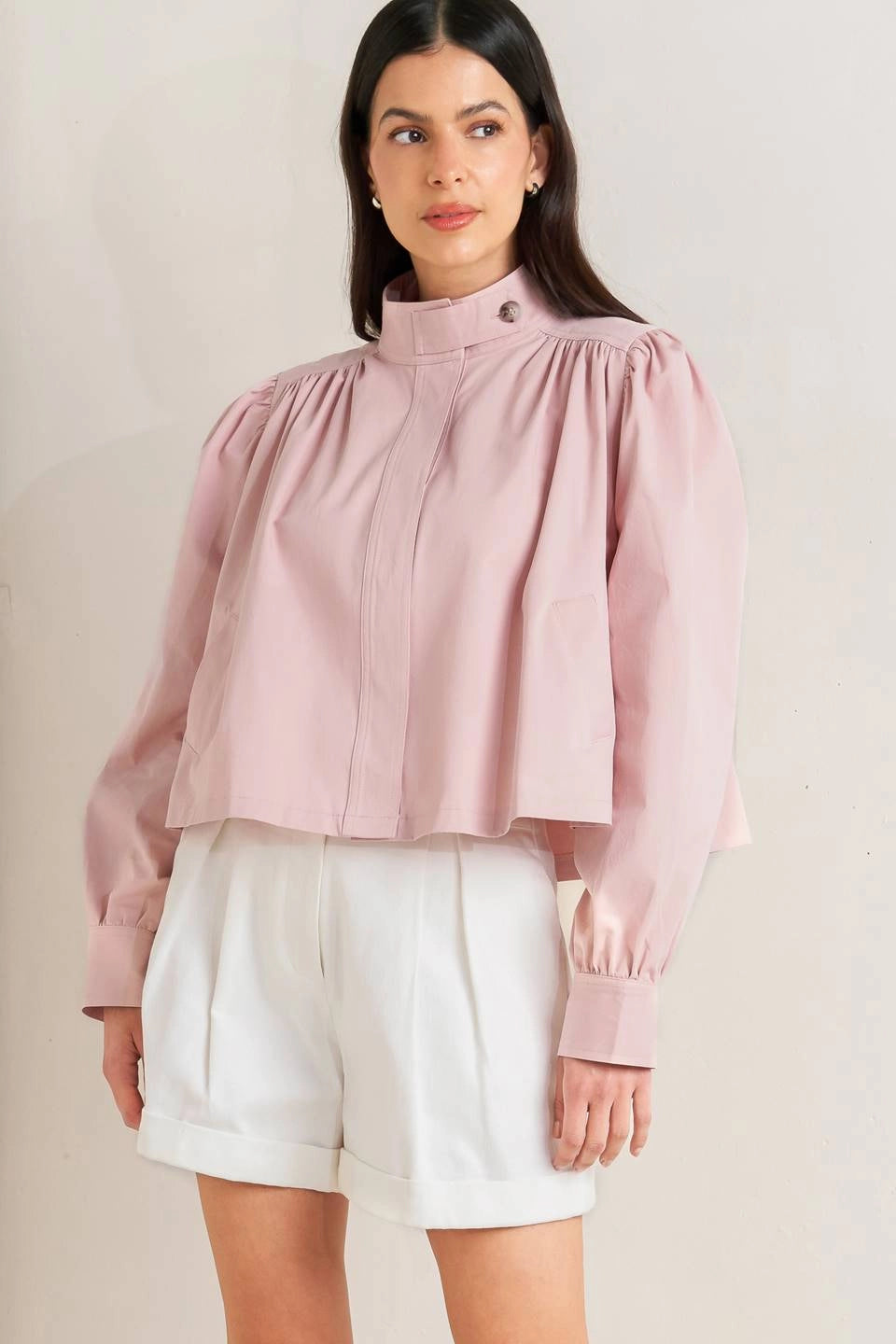 Solid Woven Cropped Jacket