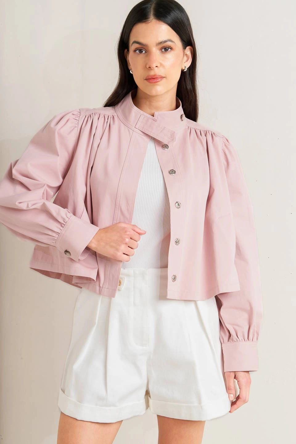 Solid Woven Cropped Jacket