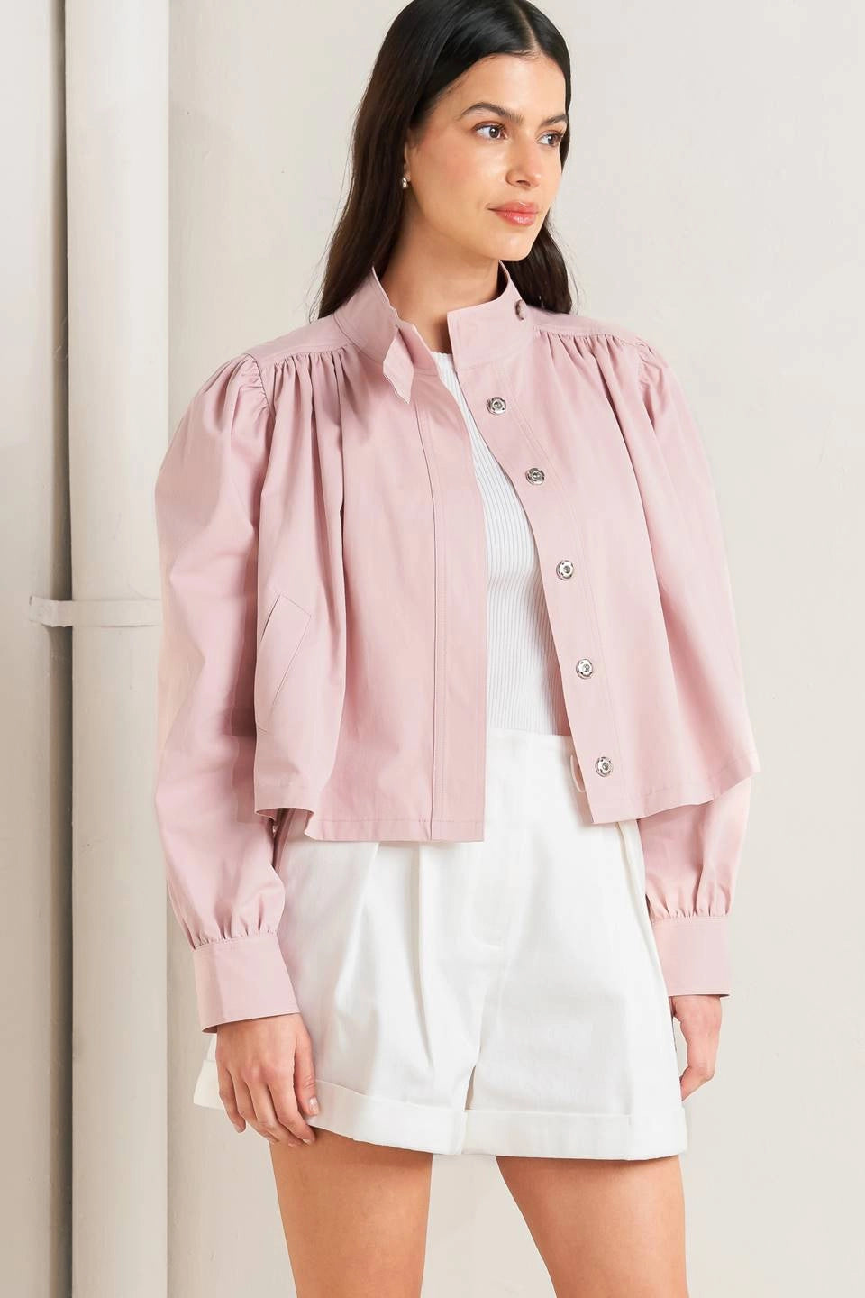 Solid Woven Cropped Jacket