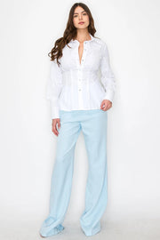 Solid Woven Shirt W/ Silver Metal Buttons-Shirt-One n' More Inc.-S-WHITE-Urbanheer