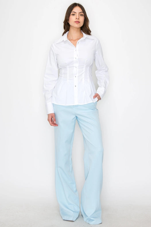 Solid Woven Shirt W/ Silver Metal Buttons-Shirt-One n' More Inc.-S-WHITE-Urbanheer