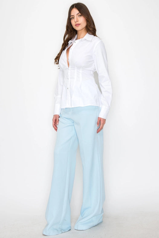 Solid Woven Shirt W/ Silver Metal Buttons-Shirt-One n' More Inc.-S-WHITE-Urbanheer