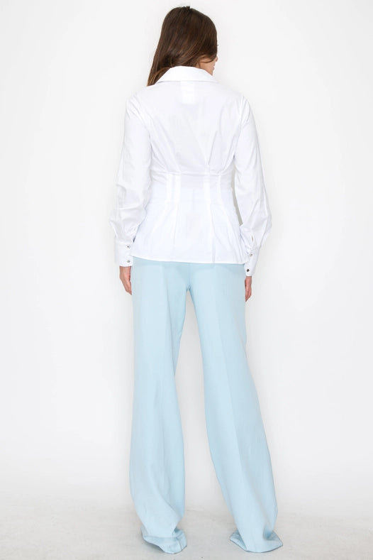 Solid Woven Shirt W/ Silver Metal Buttons-Shirt-One n' More Inc.-S-WHITE-Urbanheer