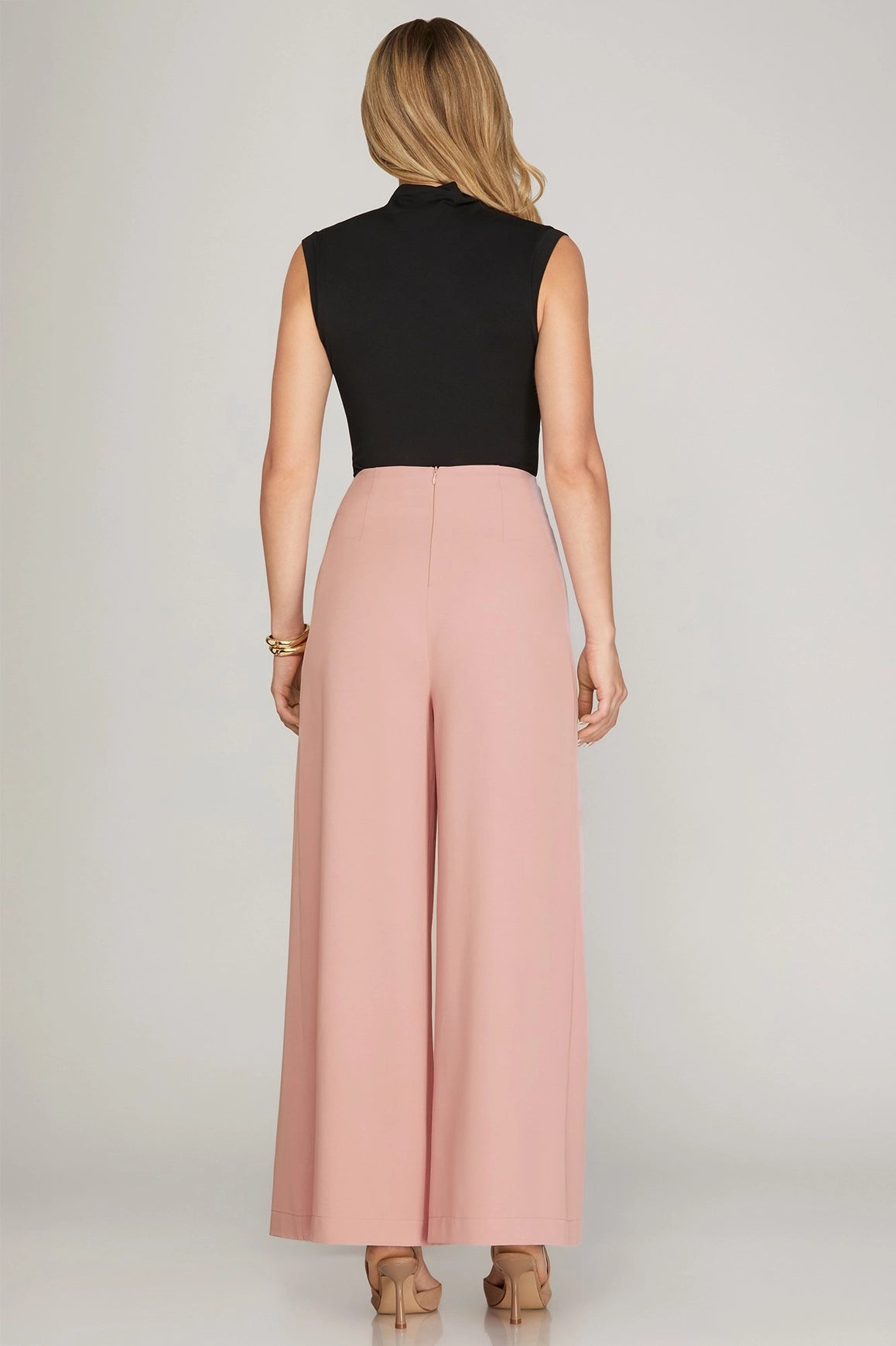 Solid Woven Wide Leg Pants in Dusty Pink