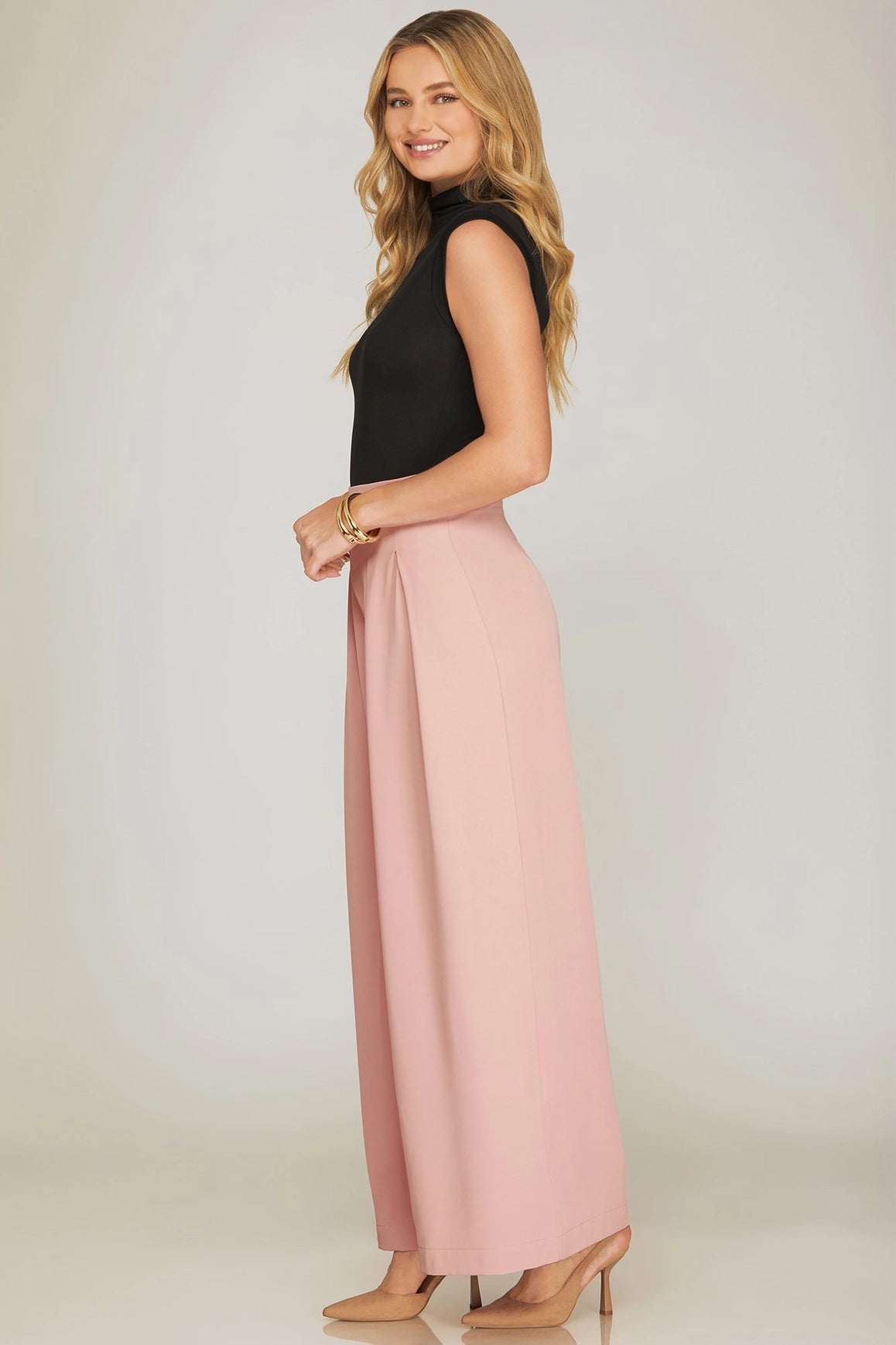 Solid Woven Wide Leg Pants in Dusty Pink