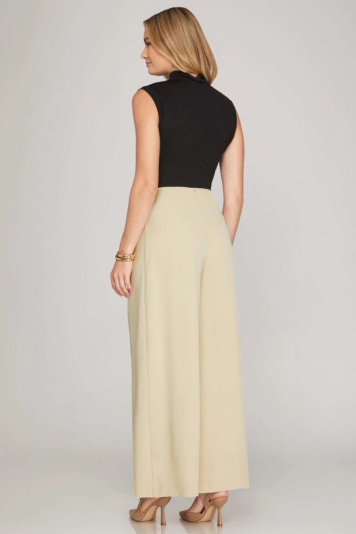 Solid Woven Wide Leg Pants in Ecru