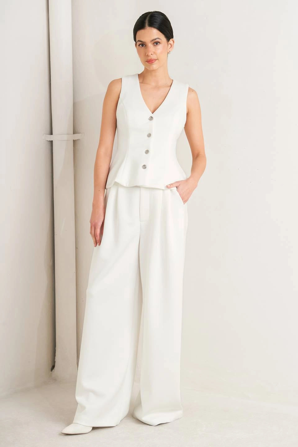 Solid Woven Wide Pant