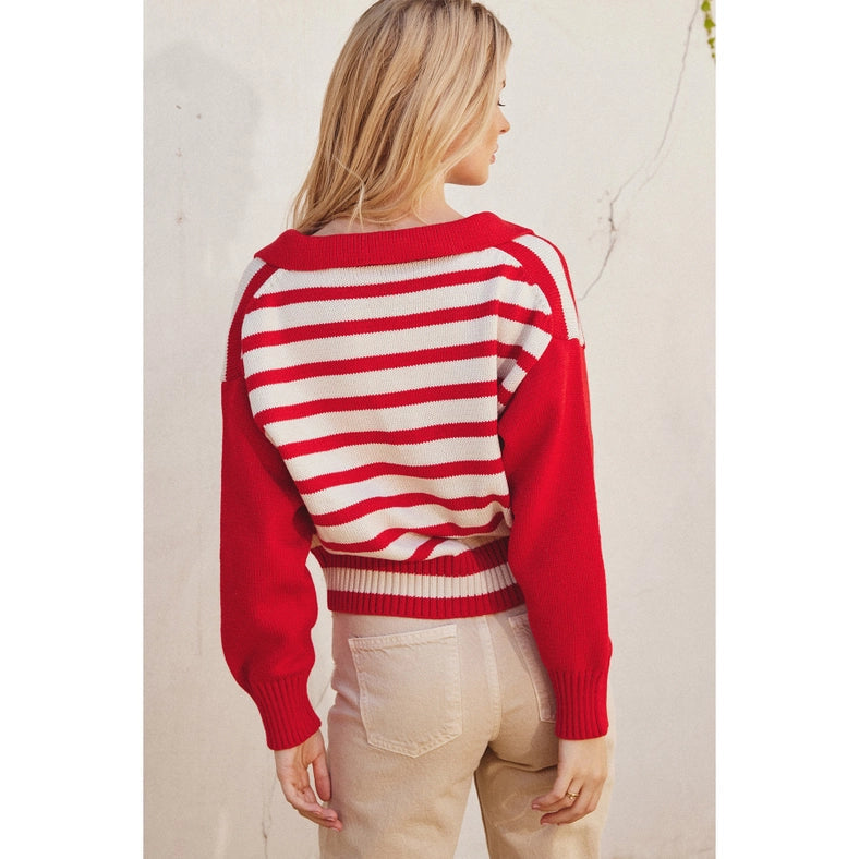 Solid and Striped Collared Sweater MALIBU RED-Sweater-Dress Forum-S-Urbanheer