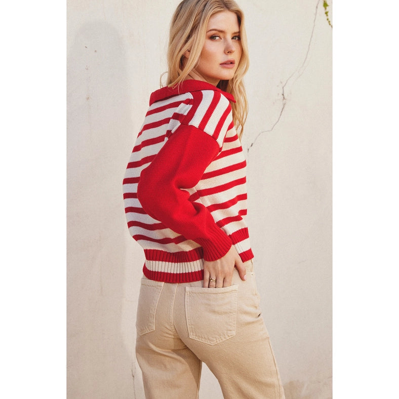 Solid and Striped Collared Sweater MALIBU RED-Sweater-Dress Forum-S-Urbanheer
