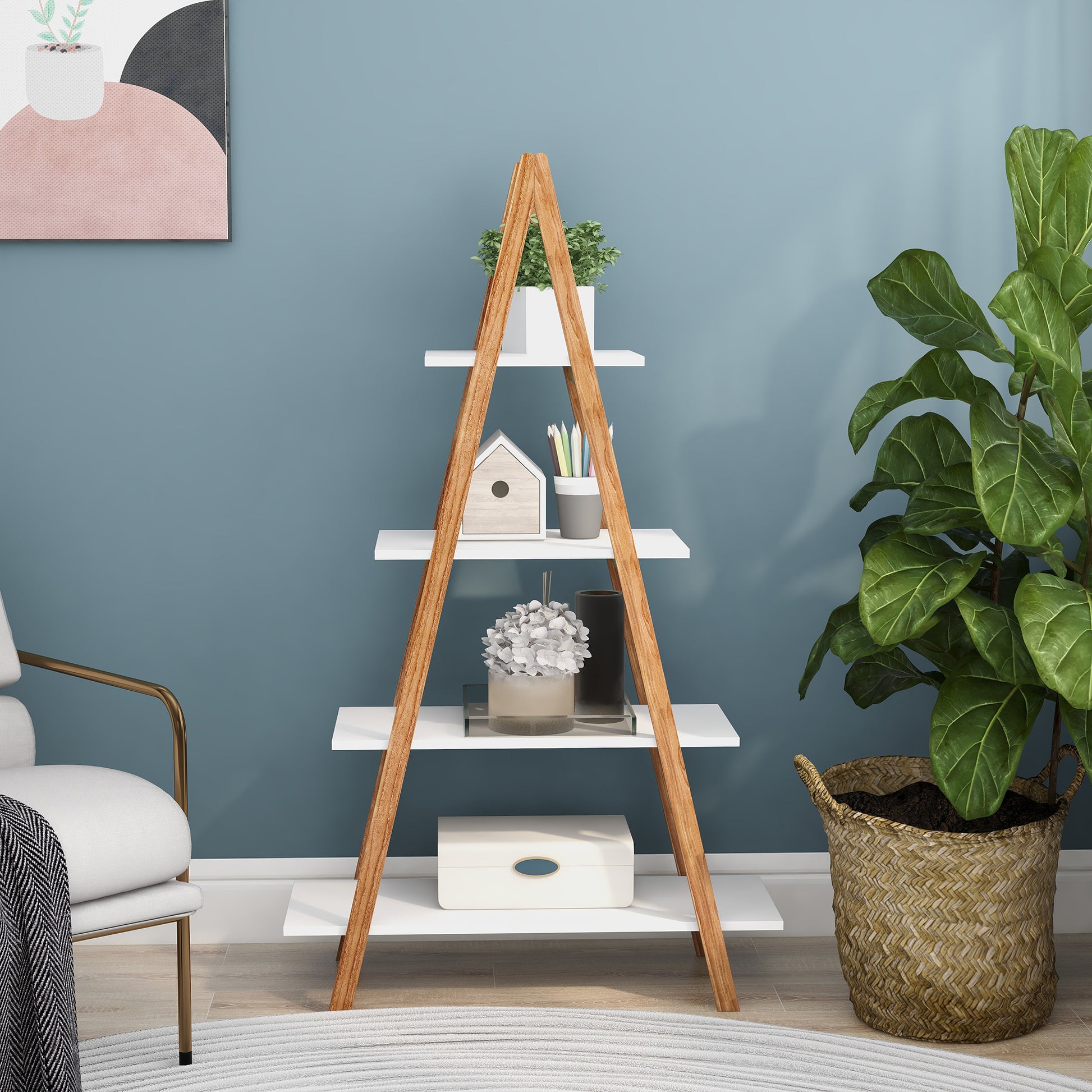Solid bamboo wood oxford 'A' frame ladder display bookshelf-UH Decor-Default-Urbanheer