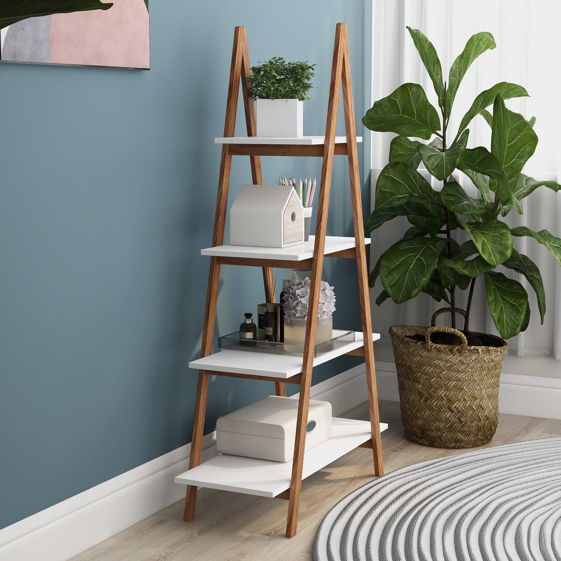 Solid bamboo wood oxford 'A' frame ladder display bookshelf-UH Decor-Default-Urbanheer