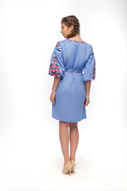 Sona Blue Embroidered Dress-Dress-Slobozhanka-XS-Urbanheer