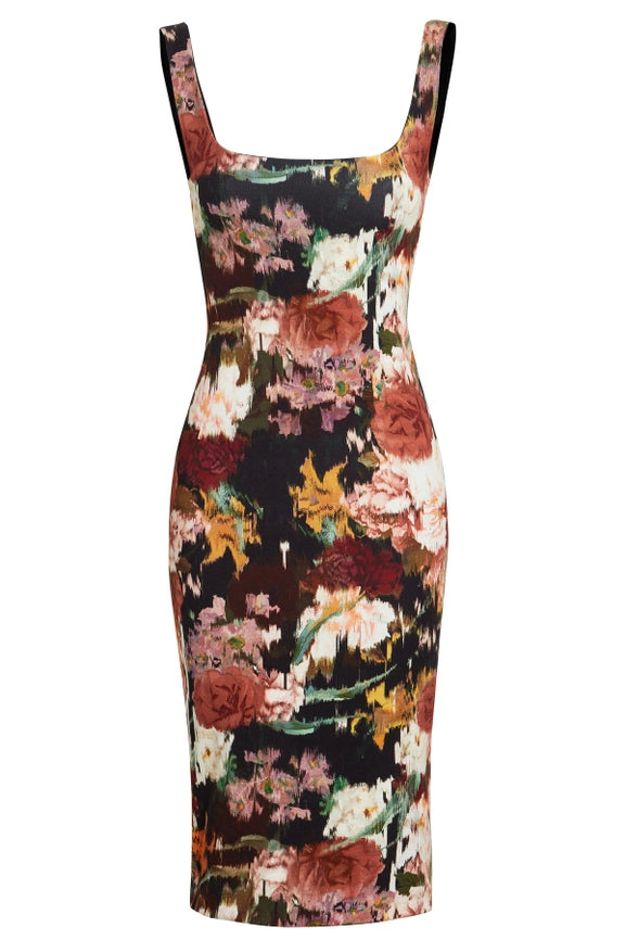 Sophia - Floral Scoop Neckline Stretchy Midi Dress-Dress-SARVIN-XS-Warm Tone Floral-Urbanheer