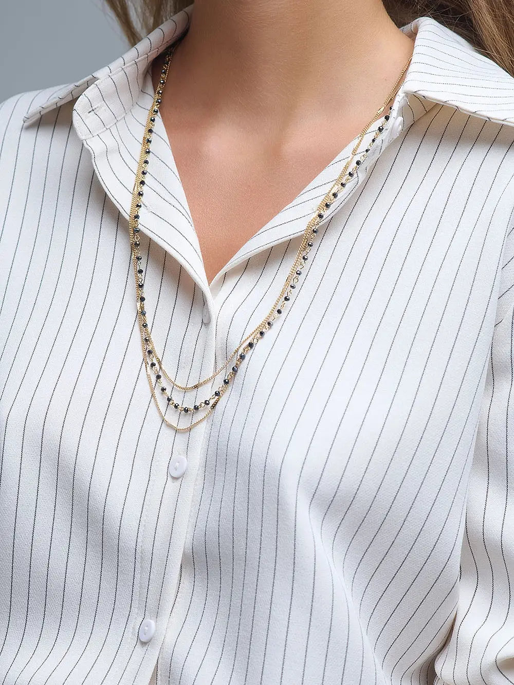 Sophisticated Pinstripe Cream-Striped High-Neck Shirt