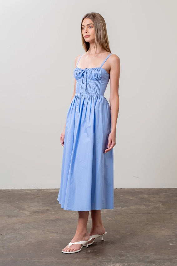Spaghetti Strap Corset Detail Midi Dress-Dress-Moon River-XS-LIGHT BLUE-Urbanheer