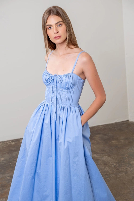 Spaghetti Strap Corset Detail Midi Dress-Dress-Moon River-XS-LIGHT BLUE-Urbanheer