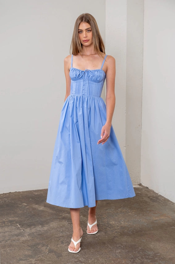 Spaghetti Strap Corset Detail Midi Dress-Dress-Moon River-XS-LIGHT BLUE-Urbanheer