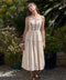 Spaghetti Strap Scallop Neck Embroidery Midi Dress