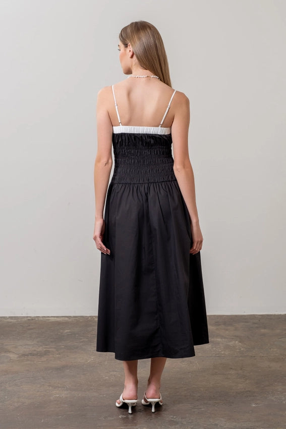 Spaghetti Strap Smocked Midi Dress BLACK-Dress-Moon River-XS-BLACK-Urbanheer