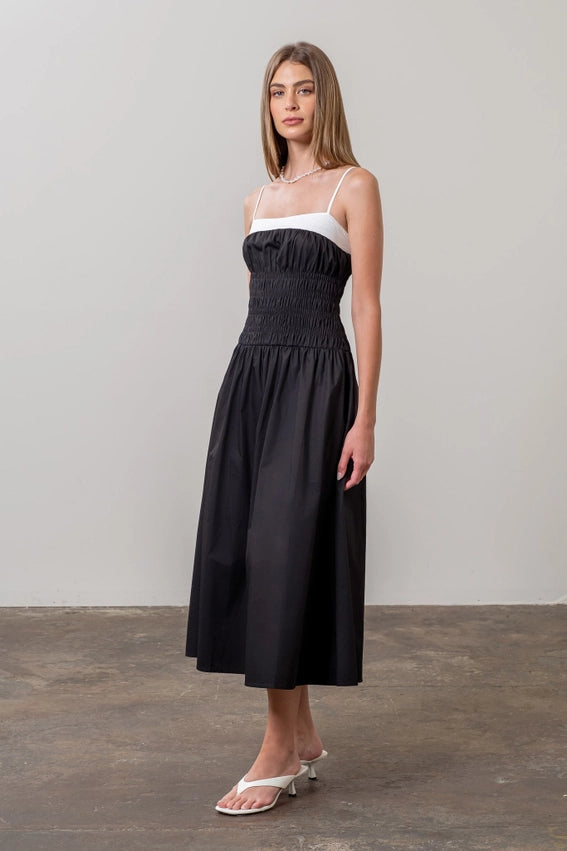 Spaghetti Strap Smocked Midi Dress BLACK-Dress-Moon River-XS-BLACK-Urbanheer