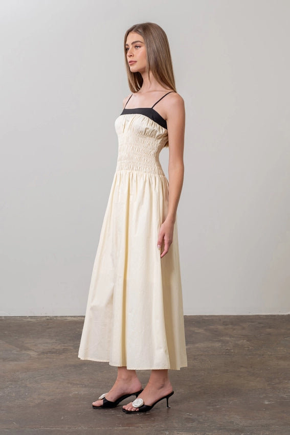 Spaghetti Strap Smocked Midi Dress CREAM-Dress-Moon River-XS-CREAM-Urbanheer