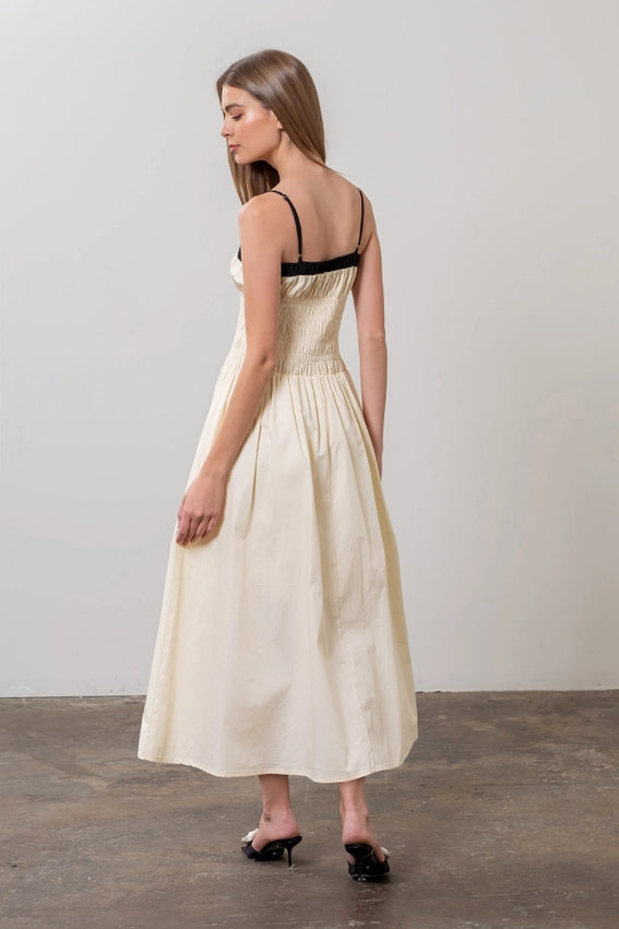 Spaghetti Strap Smocked Midi Dress CREAM-Dress-Moon River-XS-CREAM-Urbanheer