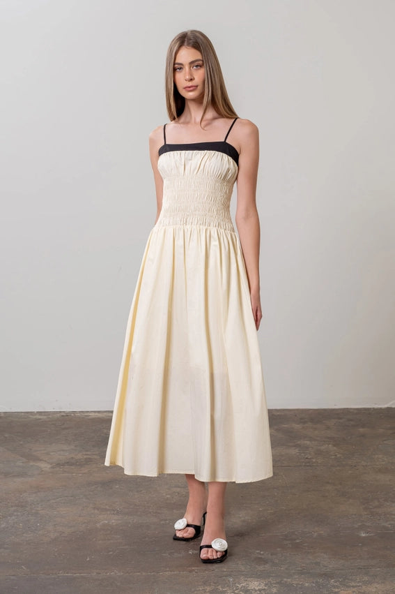 Spaghetti Strap Smocked Midi Dress CREAM-Dress-Moon River-XS-CREAM-Urbanheer