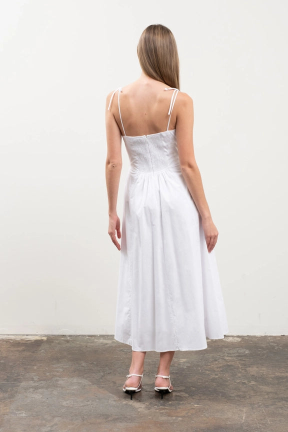 Spaghetti Strap V-Neck Tie Strap Detail Midi Dress WHITE-Dress-Moon River-XS-WHITE-Urbanheer