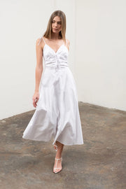 Spaghetti Strap V-Neck Tie Strap Detail Midi Dress WHITE-Dress-Moon River-XS-WHITE-Urbanheer