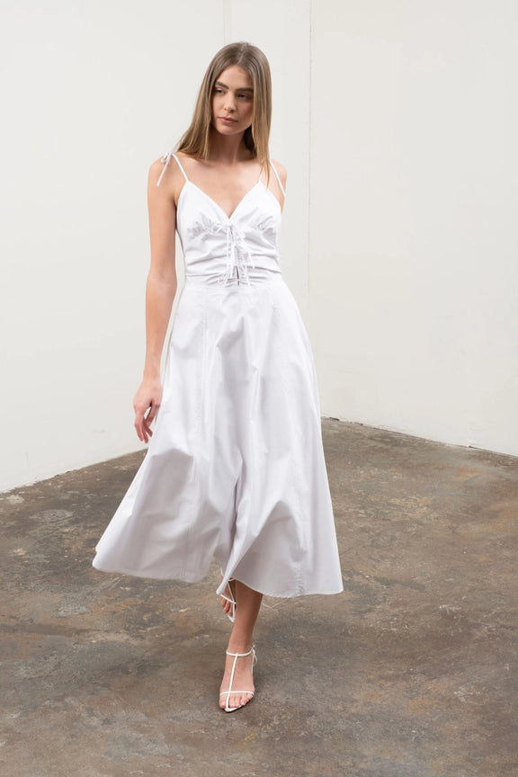 Spaghetti Strap V-Neck Tie Strap Detail Midi Dress WHITE-Dress-Moon River-XS-WHITE-Urbanheer