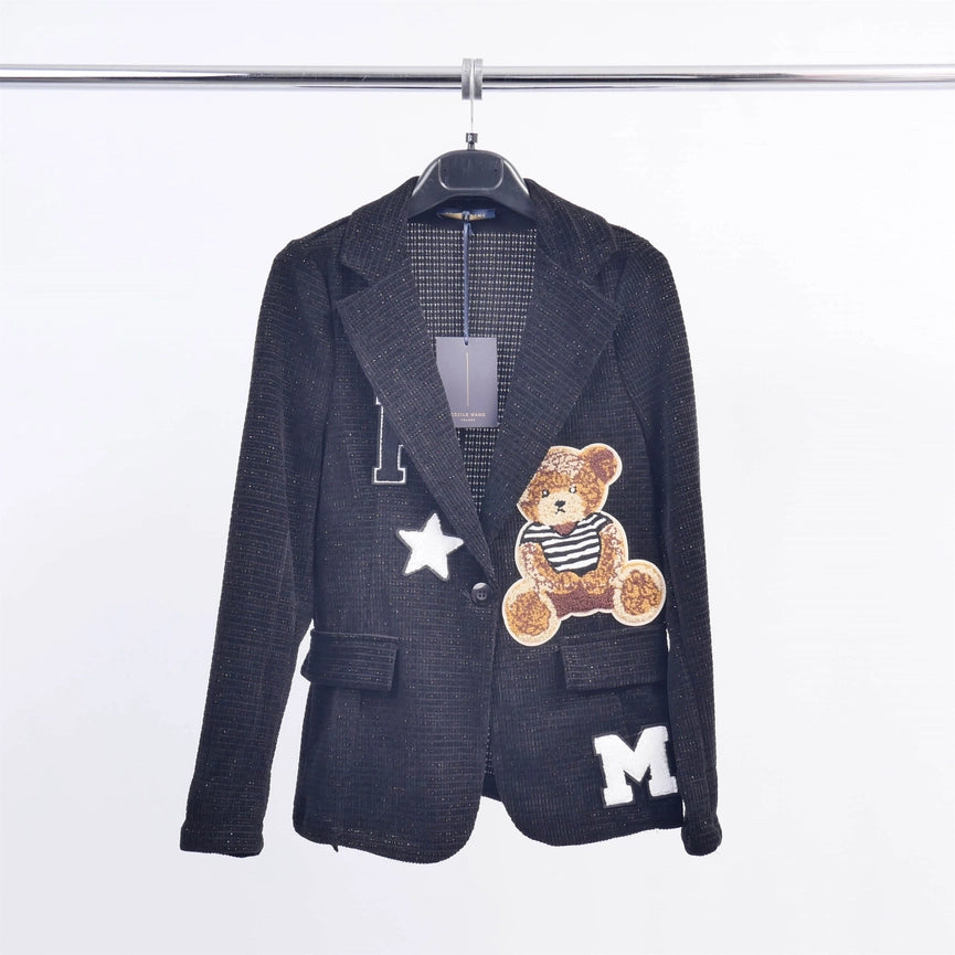 Sparkling Blazer with Embroidery-Blazer-Cecile Wang-S-Black-Urbanheer
