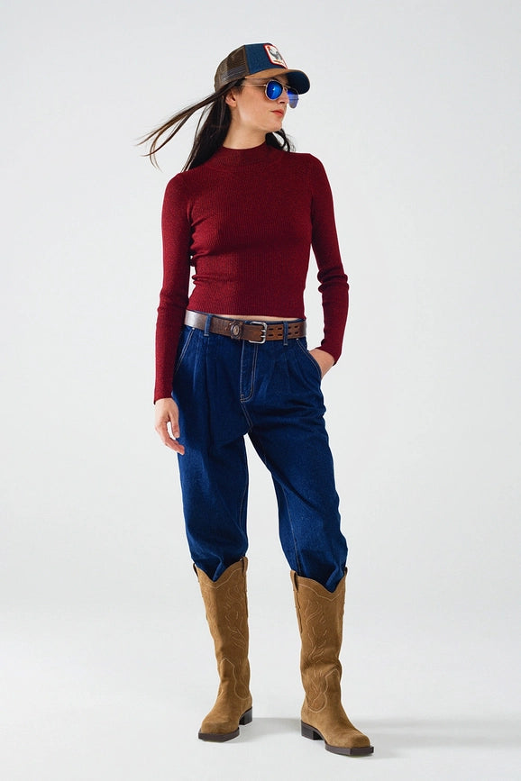 Sparkling Red Glitter Turtle Neck Long Sleeve Sweater-Sweaters-Q2-S-Red-Urbanheer