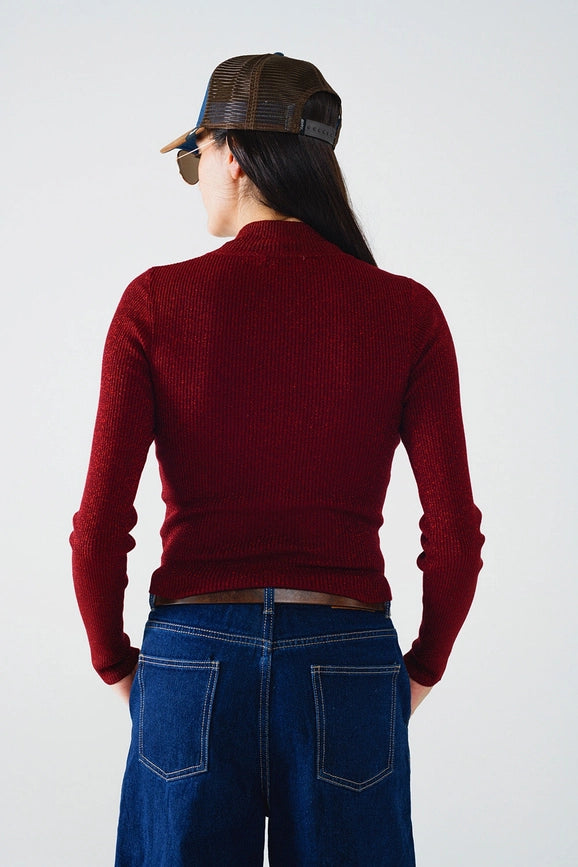 Sparkling Red Glitter Turtle Neck Long Sleeve Sweater-Sweaters-Q2-S-Red-Urbanheer