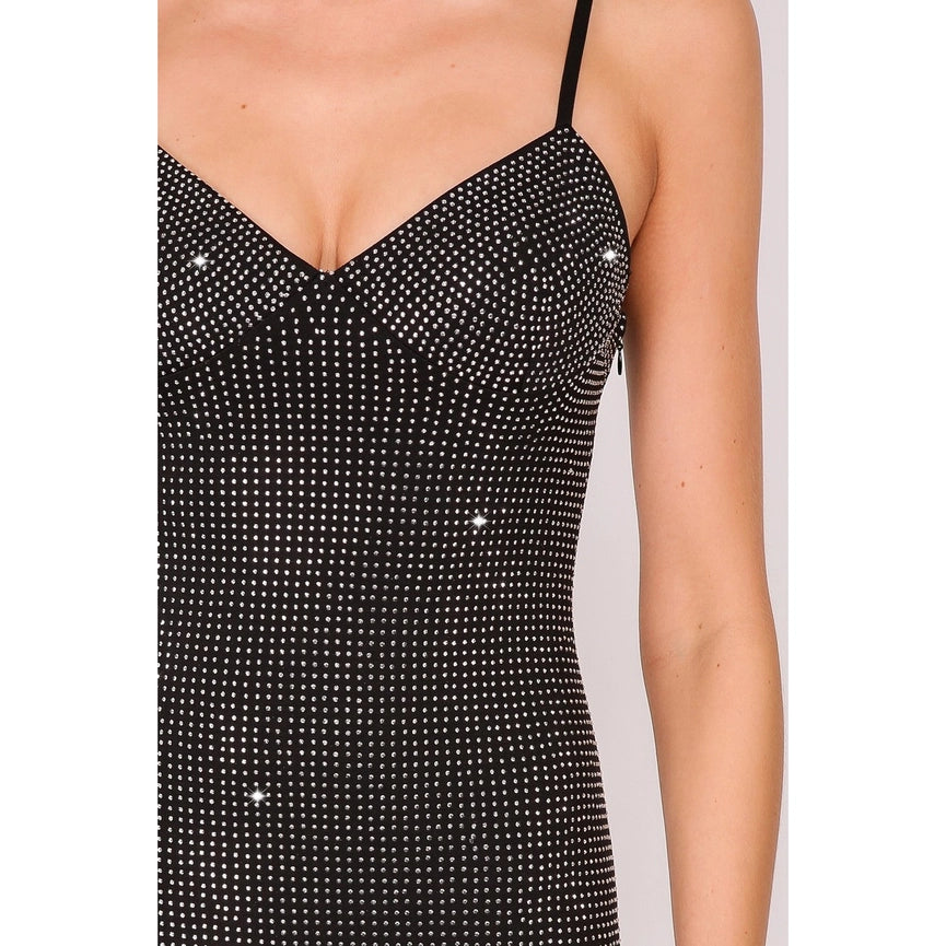 Sparkly Adjustable Strap Sleeveless Bodycon Mini Dress BLACK-Dress-Apolline-S-BLACK-Urbanheer