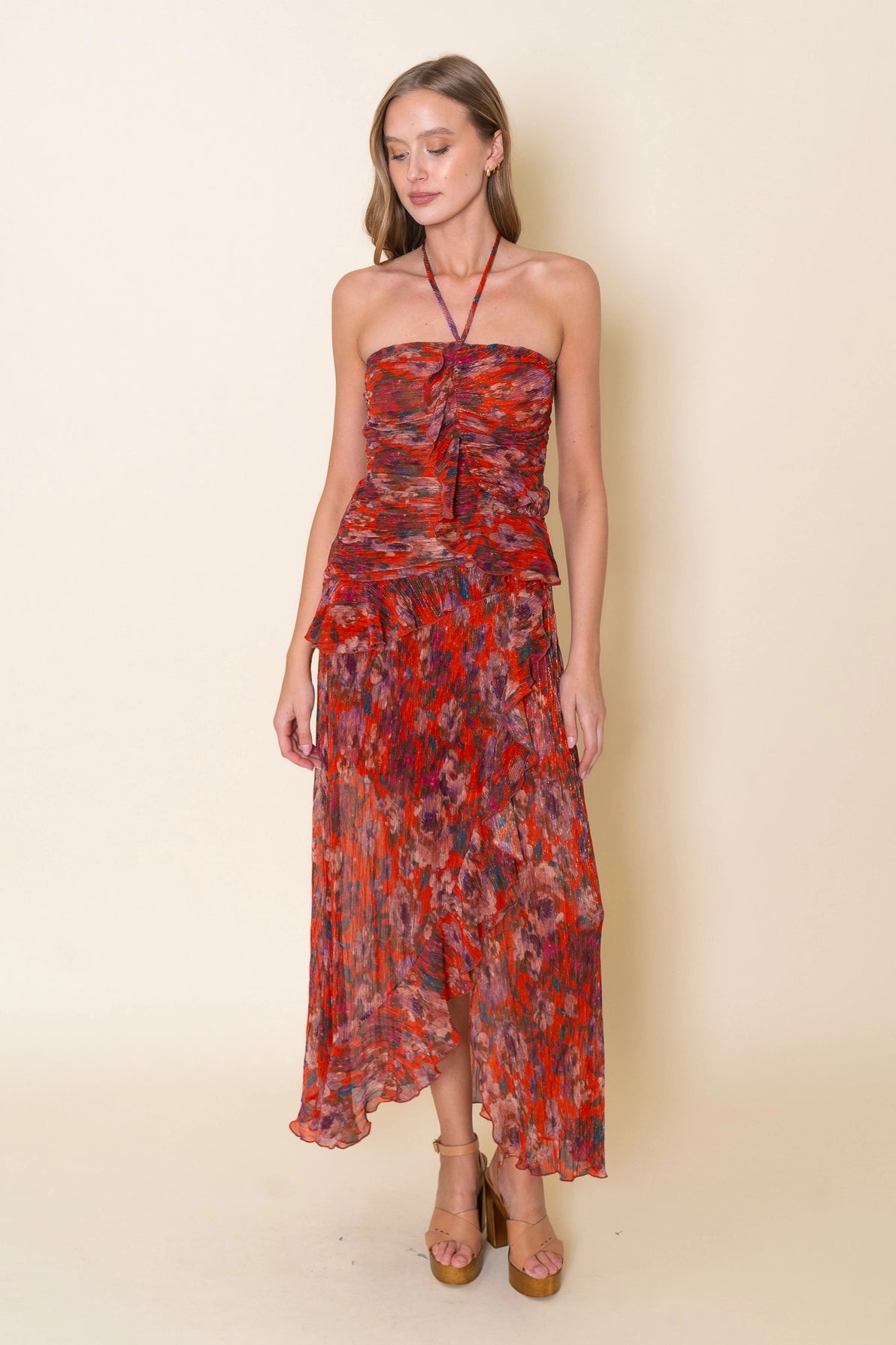 Spg Halter Ruffle Layered Maxi Dress