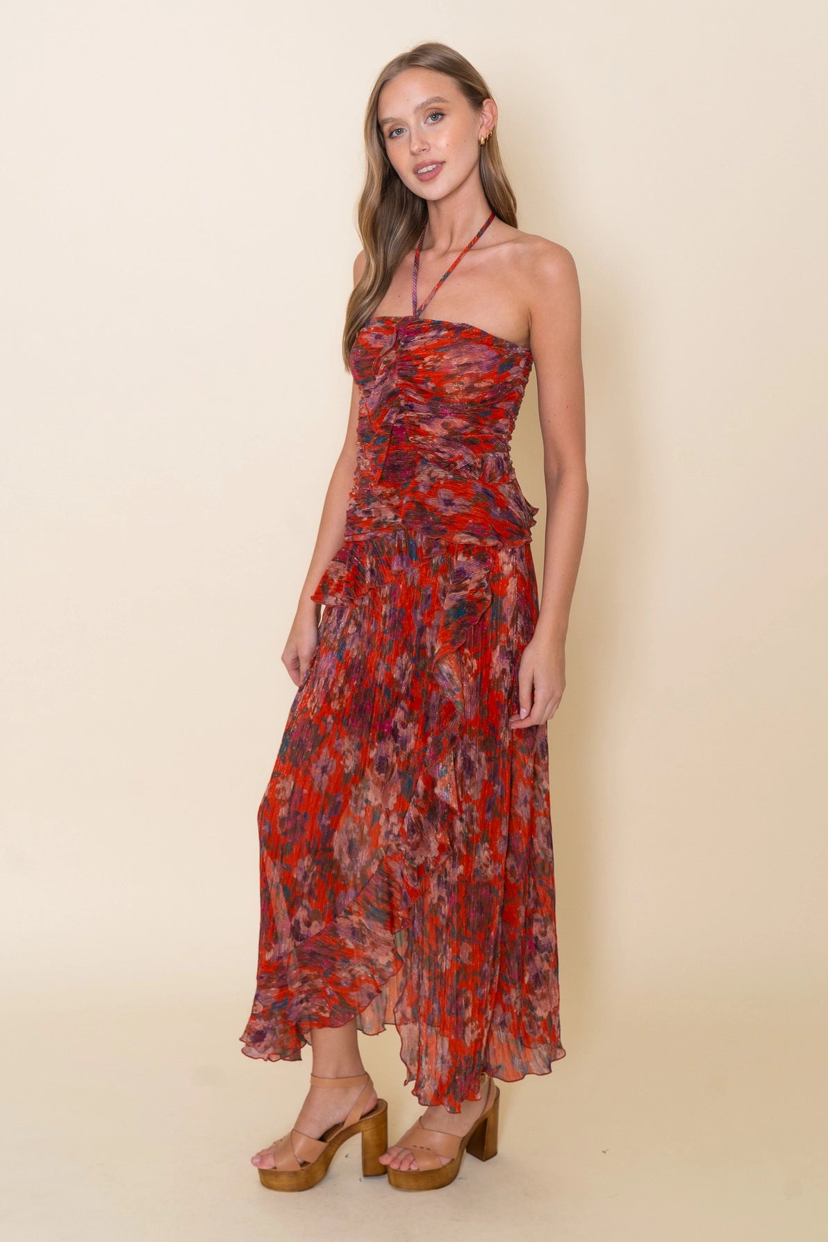 Spg Halter Ruffle Layered Maxi Dress