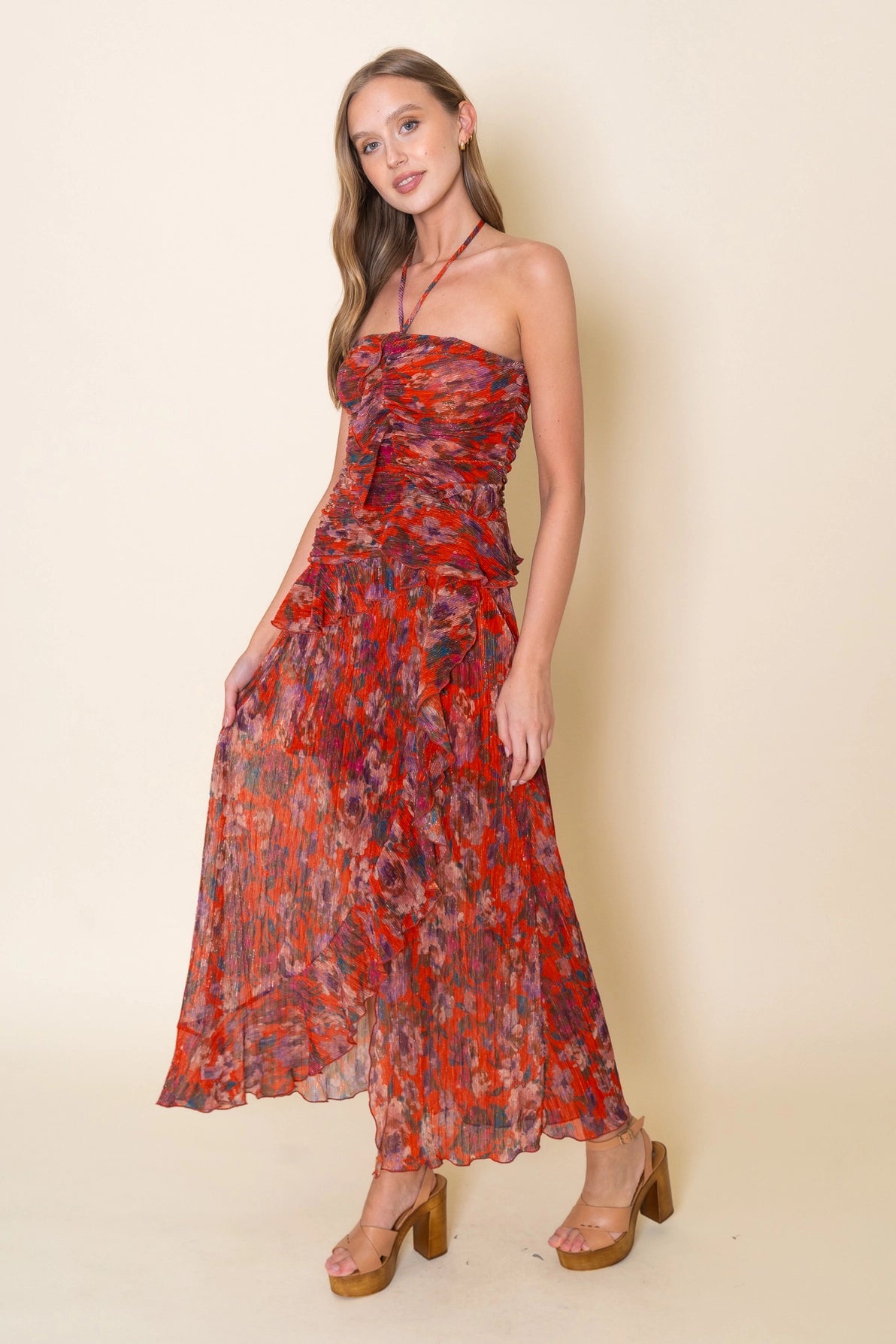 Spg Halter Ruffle Layered Maxi Dress