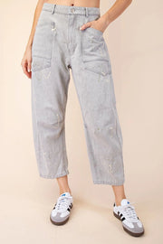 Splatter Paint Barrel Jeans-Jeans-Peace Love Line-S-OYSTER GREY-Urbanheer