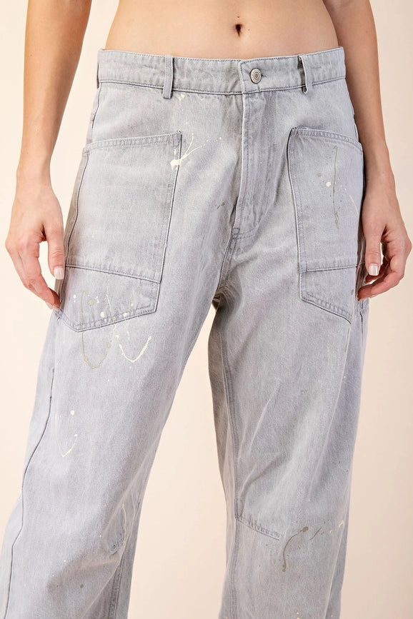 Splatter Paint Barrel Jeans-Jeans-Peace Love Line-S-OYSTER GREY-Urbanheer