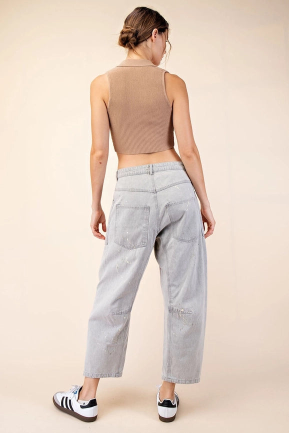 Splatter Paint Barrel Jeans-Jeans-Peace Love Line-S-OYSTER GREY-Urbanheer