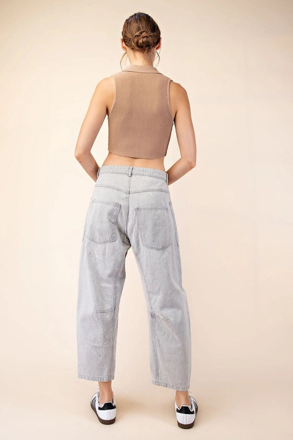 Splatter Paint Barrel Jeans-Jeans-Peace Love Line-S-OYSTER GREY-Urbanheer
