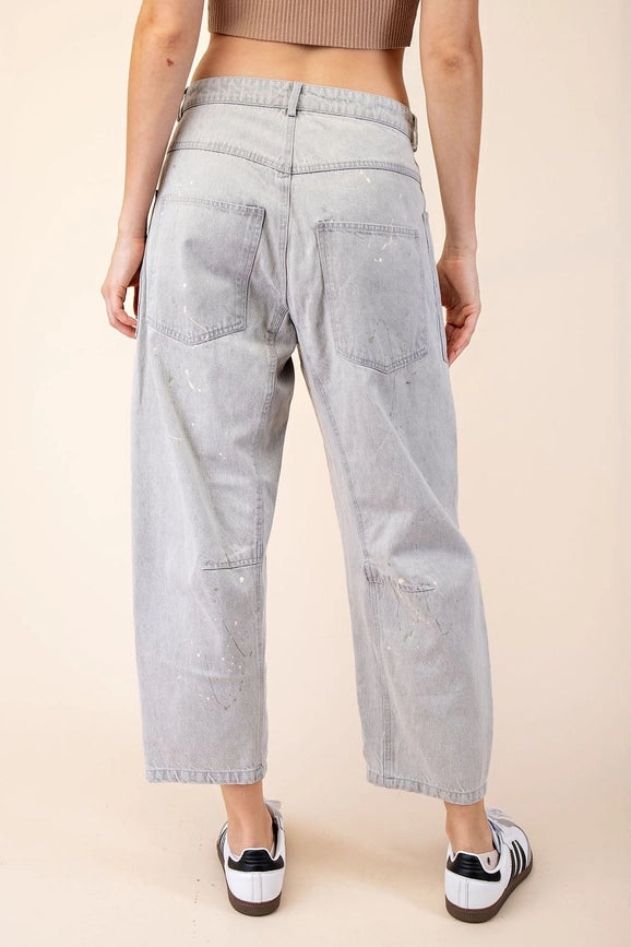 Splatter Paint Barrel Jeans-Jeans-Peace Love Line-S-OYSTER GREY-Urbanheer