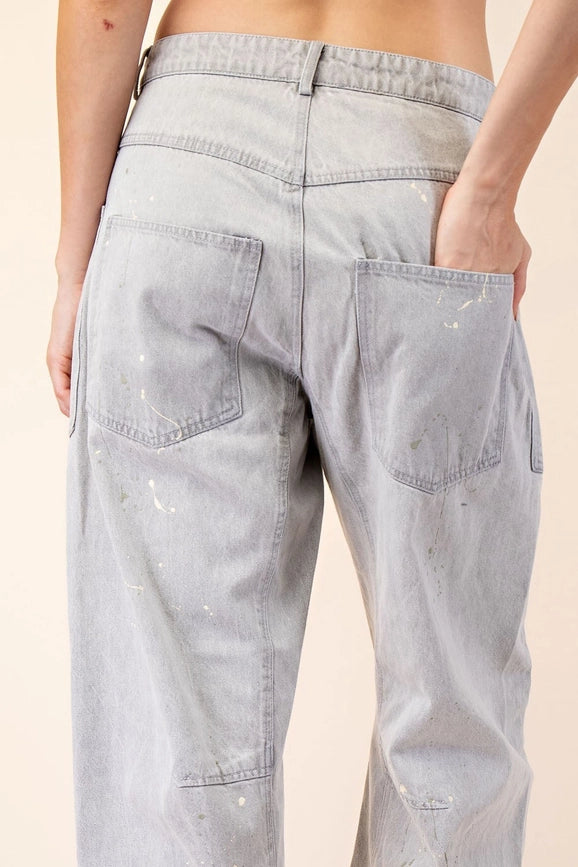 Splatter Paint Barrel Jeans-Jeans-Peace Love Line-S-OYSTER GREY-Urbanheer