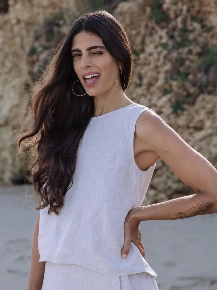 Split Back Linen Top Tonga in Natural Melange-Top-MagicLinen-XS-Natural Melange-Urbanheer