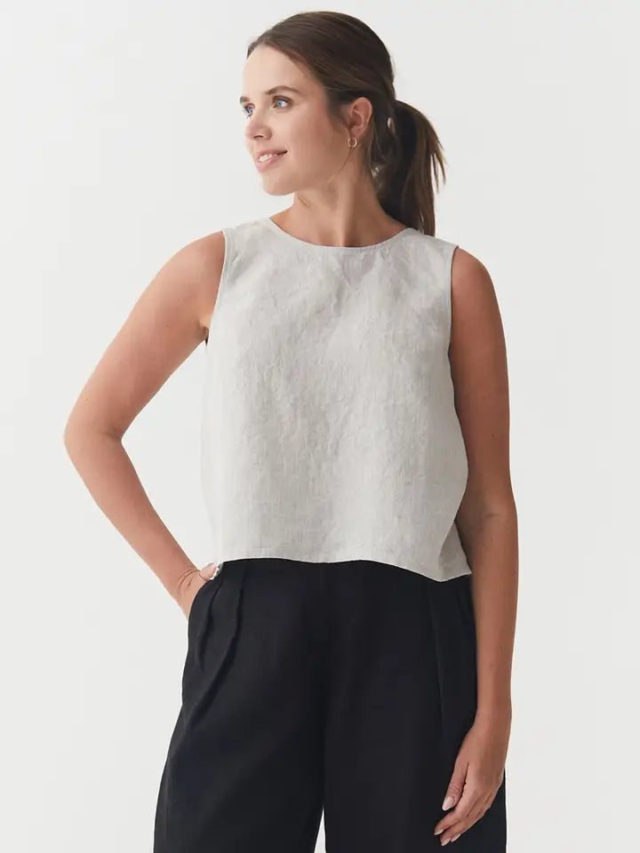 Split Back Linen Top Tonga in Natural Melange-Top-MagicLinen-XS-Natural Melange-Urbanheer