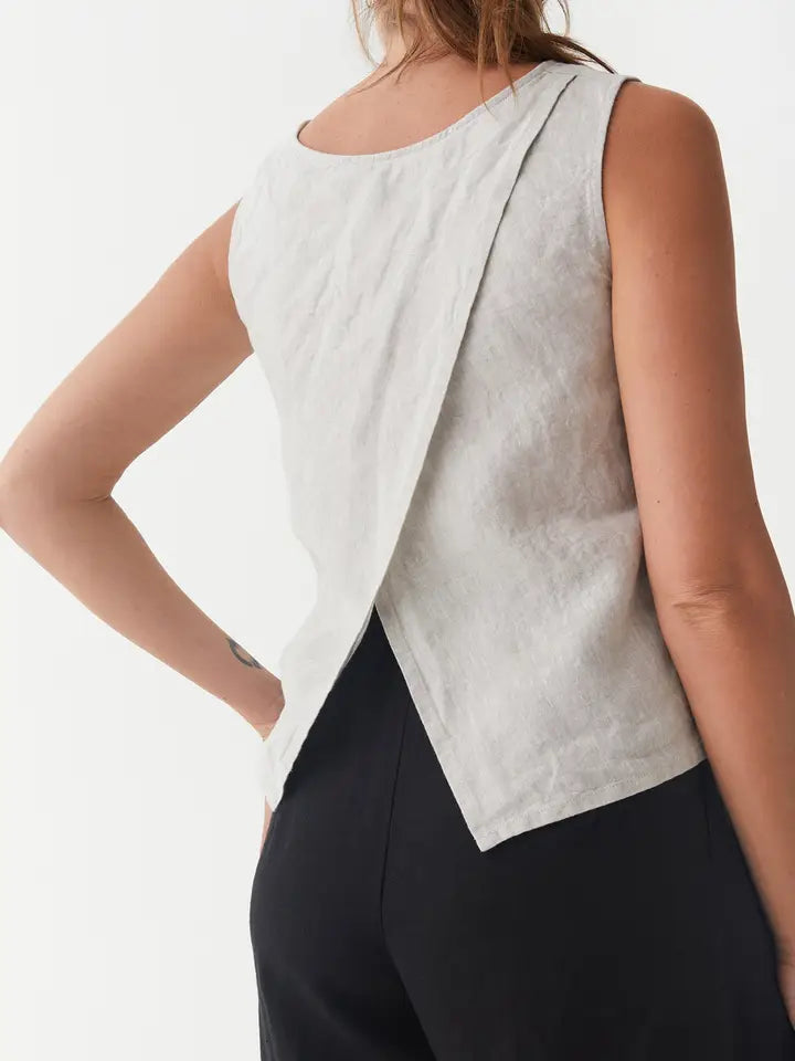 Split Back Linen Top Tonga in Natural Melange-Top-MagicLinen-XS-Natural Melange-Urbanheer